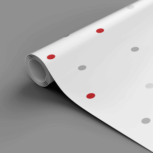 Papel de Parede Bolinhas Fofis Cinza e Vermelho - 3