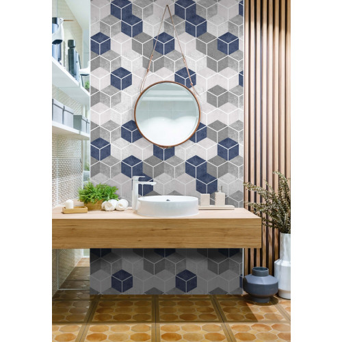 Papel de Parede Colmeia Cubos Glaciar Grande Mistura de Mármore e Azul - 2