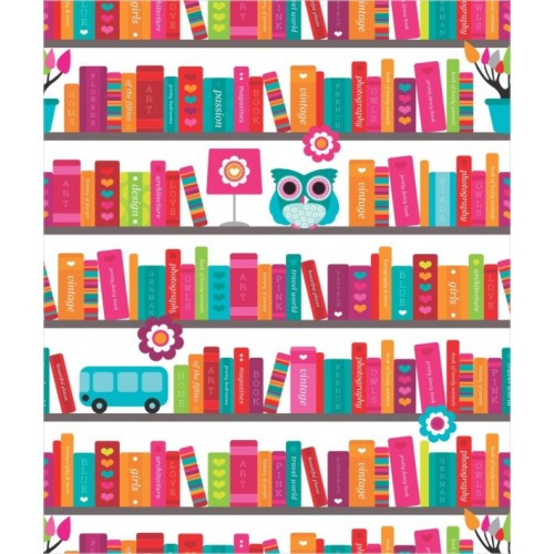 Papel de Parede Infantil Coruja na Biblioteca - 1
