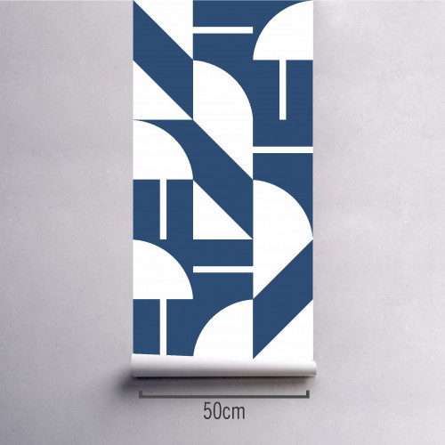 Papel de Parede Geométrico Ilê Classic Blue em Rolo COM laminação Protetora - 1