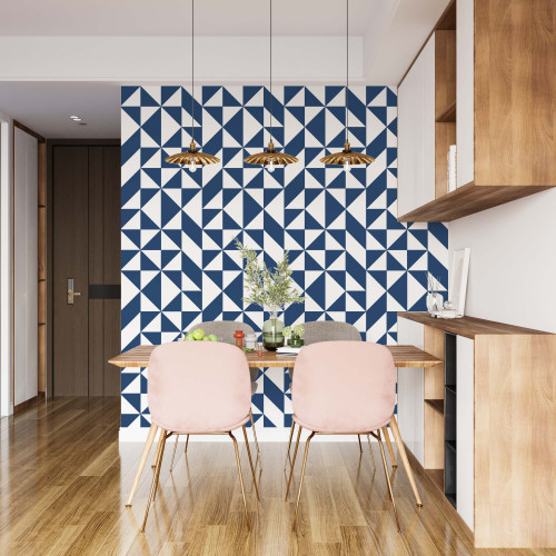Papel de Parede Geométrico Luma Classic Blue em Rolo COM laminação Protetora - 1
