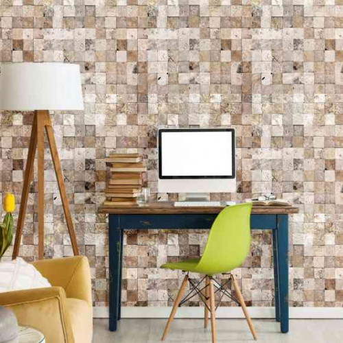 Papel de Parede Quadradinhos de Pedra Bege