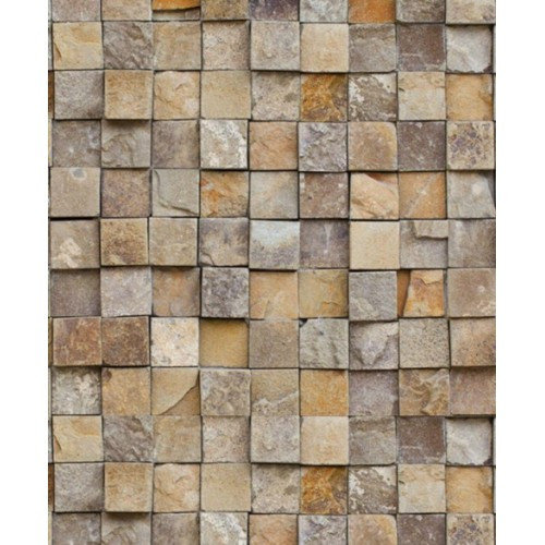 Papel de Parede Quadradinhos de Pedra Marrom - 3