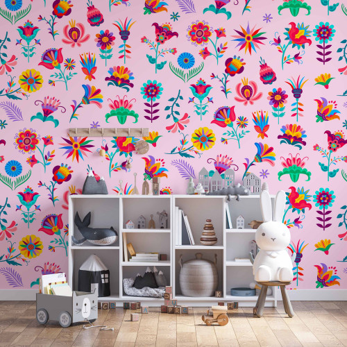Painel Flores Viva México fundo rosa claro - 3
