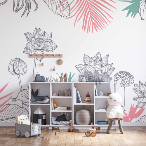 Painel Jardim Leveza Contorno Cinza Fundo Branco
