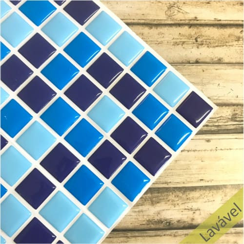 Placa de Pastilha Adesiva Resinada Tons de Azul - 29,5cm x 30cm
