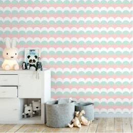 Papel de Parede Infantil Escama Verde Água e Rosa