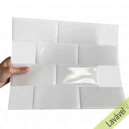 Placa de Pastilha Adesiva Resinada Metrô White fundo branco - 26cm x 30cm