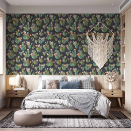 Papel de Parede Tropical Cactos Fundo Escuro