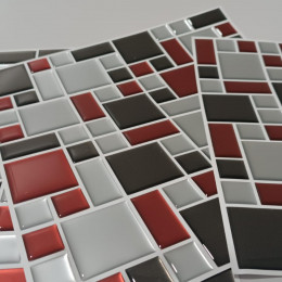Placa de Pastilha Adesiva Resinada Mosaico Vermelho, chumbo e prata - 28,5cm x 31cm -fundo branco - PRONTA ENTREGA