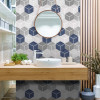 Papel de Parede Colmeia Cubos Glaciar Grande Mistura de Mármore e Azul - 3